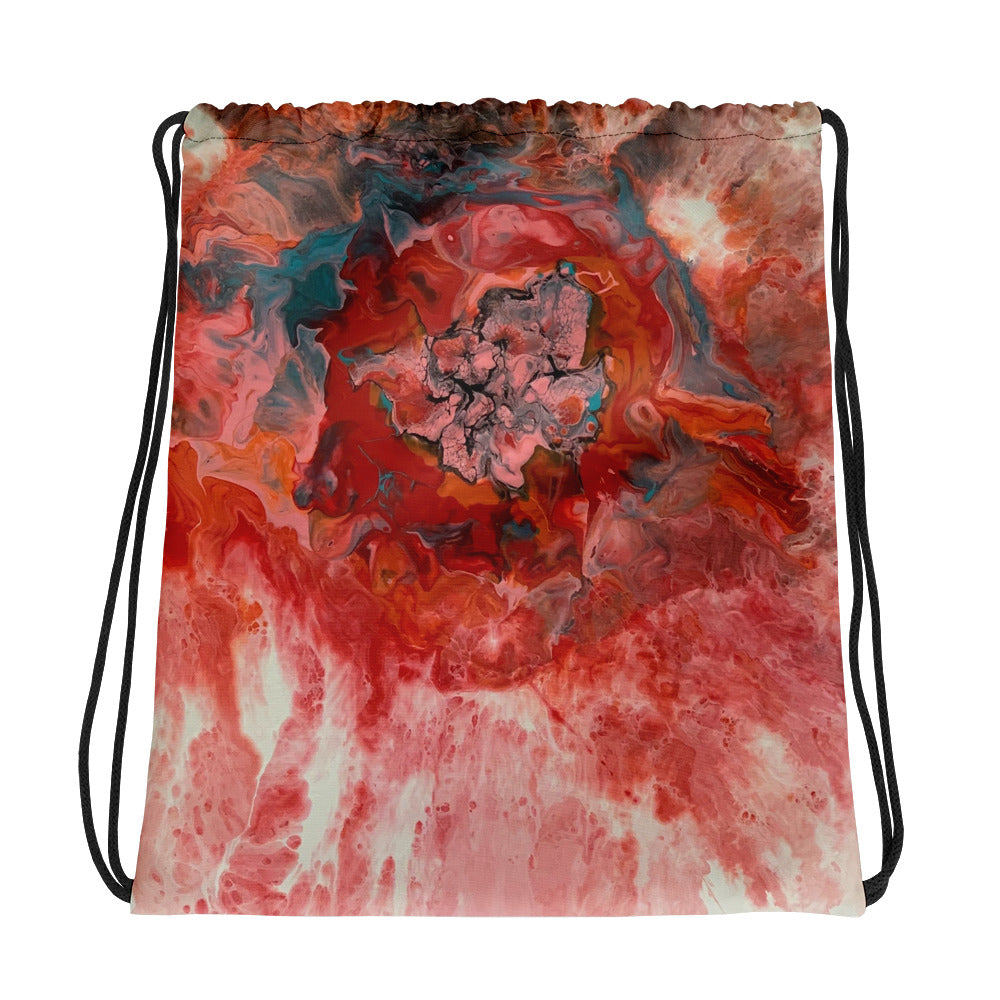 Red and Pink Bloom Drawstring bag